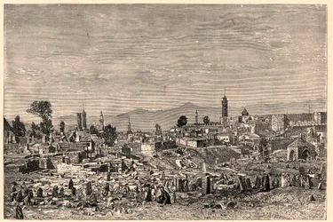 Veduta della città di Erzurum in Armenia (ora Turchia). Incisione in 