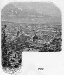 Veduta della città di Pisa, Italia. Incisione del 1859 in 