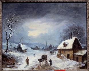 Paesaggio invernale (carrozza su una strada innevata)