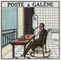 Telefonia senza fili: apparecchio radio a galena. Illustrazione anonima del 1925. Collezione privata.