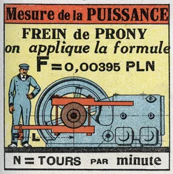 Lavoro e potenza: misurazione della potenza con freno di Prony. Illustrazione anonima del 1925. Collezione privata