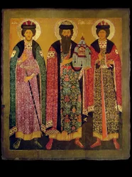 San Vsevolod Mstislavich, Principe di Pskov con i Santi Boris e Gleb, inizio XVII sec.