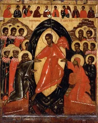 La discesa agli inferi con Deesis e santi selezionati, fine del XIV secolo