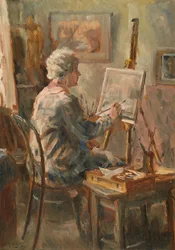 Artista al lavoro nello studio di Cor Visser, Ipswich