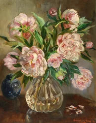 Peonie in un vaso di vetro