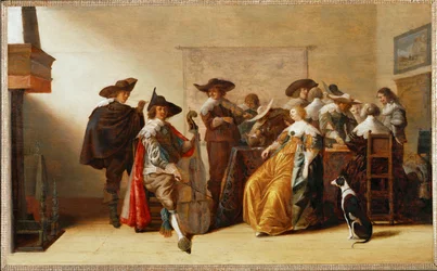 Scena di società (pittura su legno di quercia)