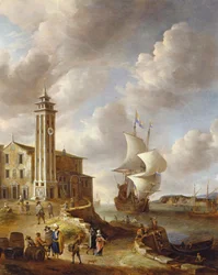 La Torre del Confezionatore di Aringhe, Amsterdam, con figure