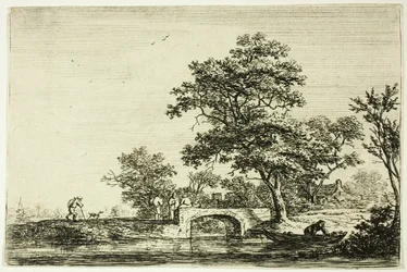 Quattro uomini su un ponte di pietra