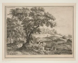 Il bordo del bosco con villaggio sulle alture