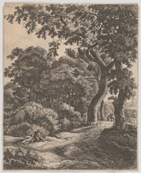 Due viaggiatori che riposano nel bosco, XVII secolo