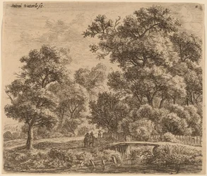 Paesaggio boscoso con un ponte