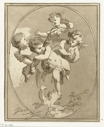 Cinque putti con rami di fiori
