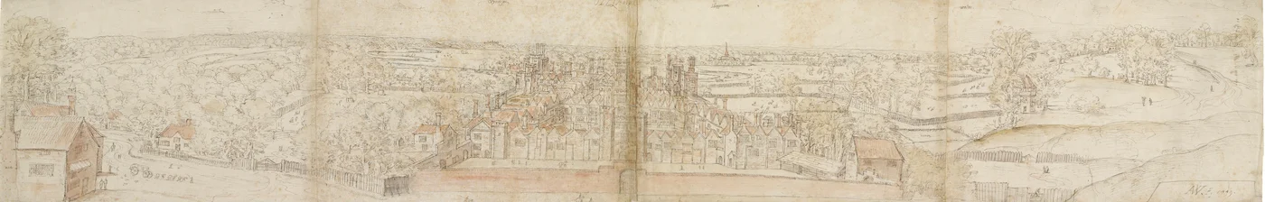 Palazzo di Oatlands dal sud, 1559. Verso: Palazzo di Richmond e tetti di Oatlands, 1559