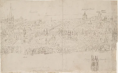 Panorama di Londra visto da Southwark: Cattedrale di San Paolo, 1554