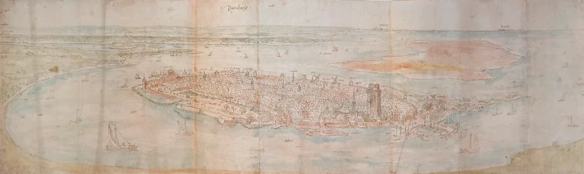Veduta panoramica di Dordrecht da un punto elevato a ovest, 1545