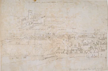 Foglio di studi dei palazzi di Hampton Court, Richmond e campagna circostante