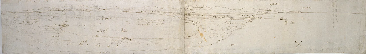 Schizzo della Laguna di Valencia, la Albufera e la costa e campagna adiacenti