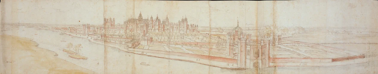 Veduta di Hampton Court Palace dal sud, con il fiume in primo piano, 1558