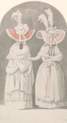 Due signore con cappelli piumati stravaganti