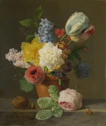 Natura morta con fiori e noci