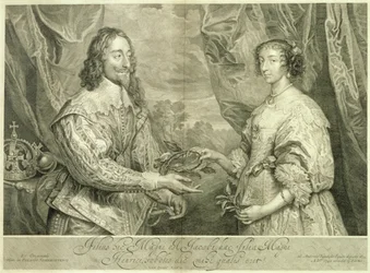 Carlo I (1600-49) e Enrichetta Maria (1609-69) incisi da George Vertue (1684-1756) dopo un dipinto del 1634, 1742