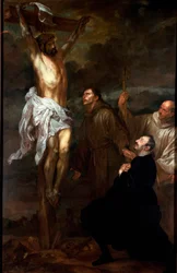 Francesco Orero che adora il Crocifisso alla presenza di San Francesco e San Bernardo