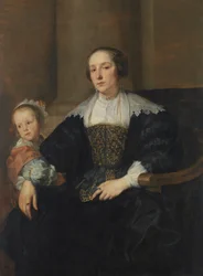 Tedesco: Bildnis der Anna van Thielen, Gattin des Malers Theodoor Rombouts, mit ihrer Tochter Anna Maria Ritratto di Anna van Thielen, moglie del pittore Theodor Rombouts con la figlia Anna Maria