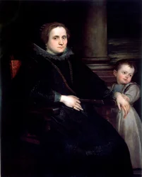Ritratto di una dama con bambino, dipinto di Antonie van Dyck (1599-1641), 1626, dimensioni: 160 x 140 cm, Genova, Galleria Nazionale di Palazzo Spinola
