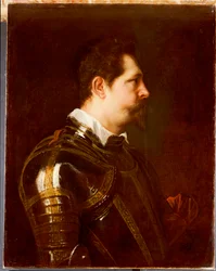 Ritratto di un generale, busto, in armatura damascata con colletto bianco e fascia rossa
