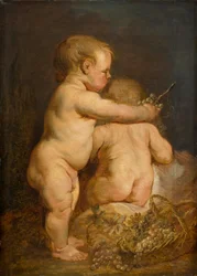 Due bambini nudi con uva, circa 1630-40