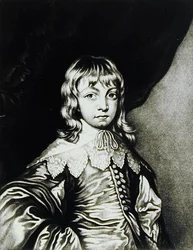 Ritratto di George, Duca di Buckingham (1592-1628) inciso da Robert Dunkarton (1744-c.1817) da Illustrious Characters in British History (mezzotinto)