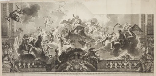 Progetto del pannello centrale del soffitto della Grand Gallery del Palais Royal, inciso da Nicolas Henri Tardieu (1674-1749)