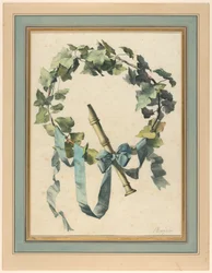Disegno, Trofeo con flauto, edera e nastro blu, 1780-90