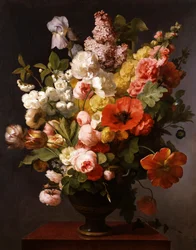 Natura morta di fiori estivi con peonie, iris e lillà. 1819. Dipinto di Antoine Berjon (1754-1843) Collezione privata.