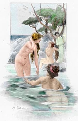Odissea di Omero: "Nausicaa, figlia del re Alcinoo, e le sue ancelle che lavano i loro vestiti nel fiume" Illustrazione di Antoine Calbet per "L