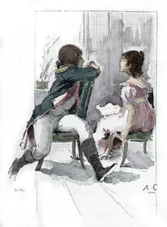 Ritratto di Napoleone Bonaparte (1769-1821) con la sua fidanzata Desiree Clary (1777-1860) c. aprile 1795 (Ritratto di Desiree Clary al tempo del suo fidanzamento con Napoleone Bonaparte, aprile 1795) Disegno di Antoine Calbet tratto da 