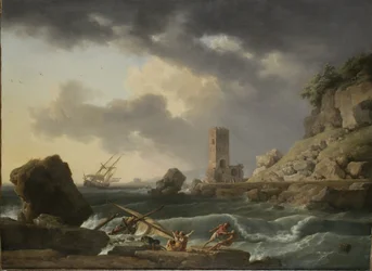 Paesaggio costiero roccioso con naufragio, 1746
