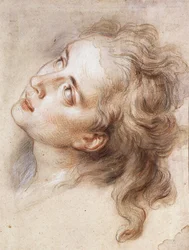 La testa di un angelo, guardando in alto a sinistra