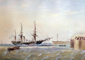 Nave a ruota che ritorna al porto di Le Havre nel XIX secolo