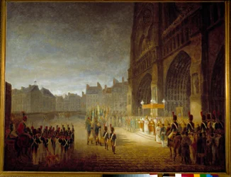 La benedizione delle bandiere sulla piazza della Cattedrale di Notre Dame de Paris nel 1804