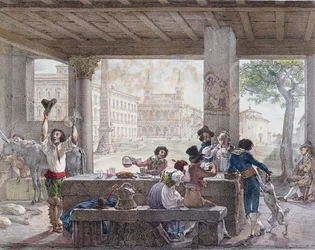 Locanda a Roma, inciso da Francois Alexandre Villain c.1820-30