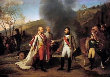 Colloquio tra Napoleone I (1769-1821) e Francesco II (1768-1835) a Sarutschitz in Moravia dopo la Battaglia di Austerlitz, 4/12/1805