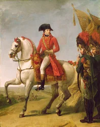 Napoleone Bonaparte (1769-1821), primo console, passa in rassegna le sue truppe dopo la battaglia di Marengo, 1802-03