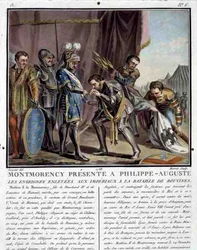 Montmorency presentato a Filippo Augusto dopo la Battaglia di Bouvines, inciso da Jean Baptiste Morret