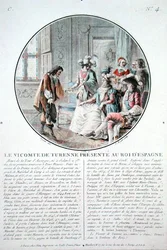 Il Visconte di Turenne (1611-75) è presentato al Re Filippo IV (1605-65) di Spagna, inciso da L. Roger
