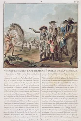 Attacco alle trincee stabilite davanti a Denain, 1712, inciso da Louis Le Coeur, 1787