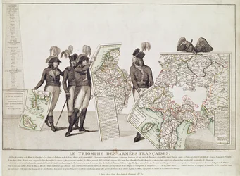 Il trionfo degli eserciti francesi, Napoleone e i suoi generali con le mappe delle loro vittorie al tempo della Pace di Loeben, 18 aprile 1797