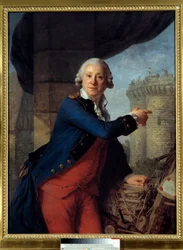Ritratto di Jean Henri Masers, Cavaliere di Latude (1725-1805) che indica la distruzione della fortezza della Bastiglia dove fu imprigionato per un tentativo di attentato a Madame de Pompadour