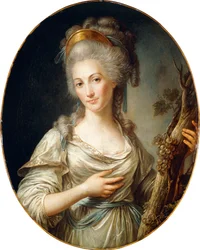 Ritratto di una dama ritenuta la principessa de Lamballe, in piedi a tre quarti, con abito bianco e fascia blu