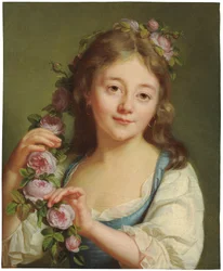 Giovane ragazza con una ghirlanda di rose